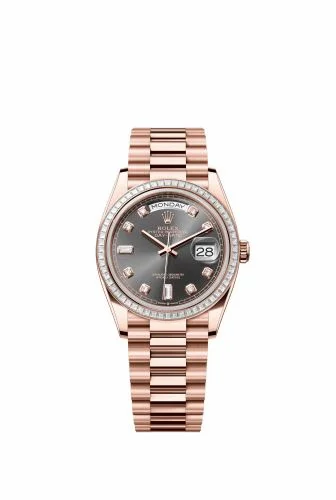 Rolex Day-Date 36 Everose Gold - Baguette / Slate - Diamond / President 128395TBR-0012 (m128395tbr-0012)